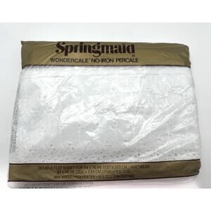 Vintage Springmaid Wondercale No-Iron Double Flat Sheet Queen Anne’s Lace NOS